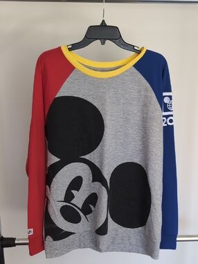 Colorblock Mickey Graphic Long-Sleeve Top - Red, Blue, Gray
